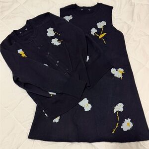 Floral Knit Dress and Cardigan Set